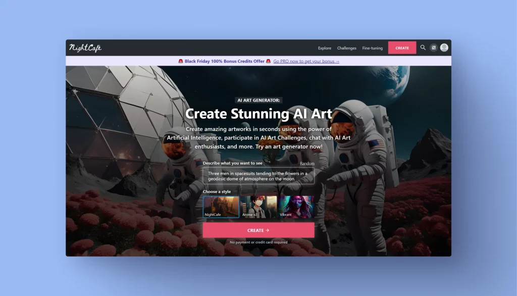nightcafe main page screenshot