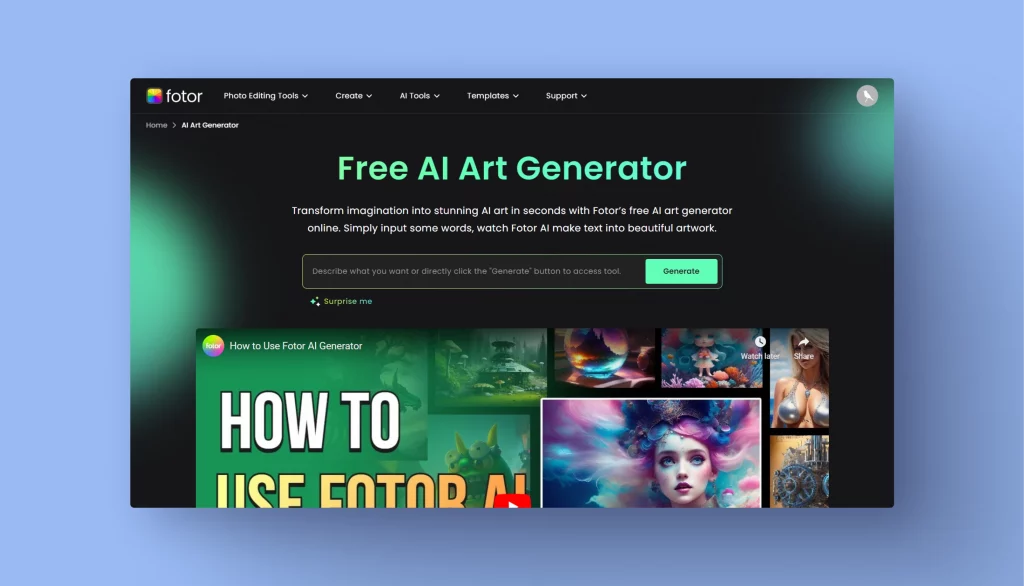 fotor ai art generator screenshot